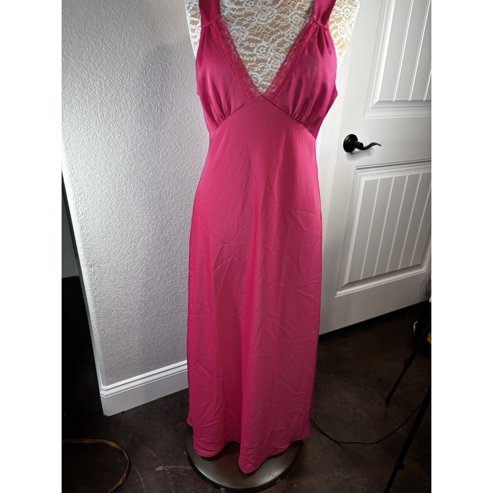 Wayf Maxi Babydoll Slip Dress Pink Lace Trim Barbie Coquette Whimsy Romantic L